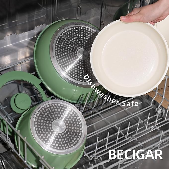 BECIGAR 8PCS Ceramic Cookware, Nonstick Ceramic Pan, Removable Handle Pots and - Image 6