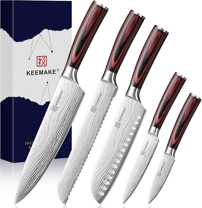 KEEMAKE Knife Set 5 Pieces, Professional Kitchen Knife Set, High Carbon by KEEMAKE