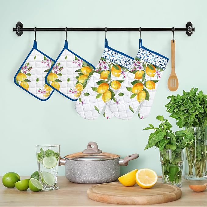 Summer Lemon Oven Mitts and Pot Holders Sets 4Pcs, 100% Cotton Heat Resistant - Image 5