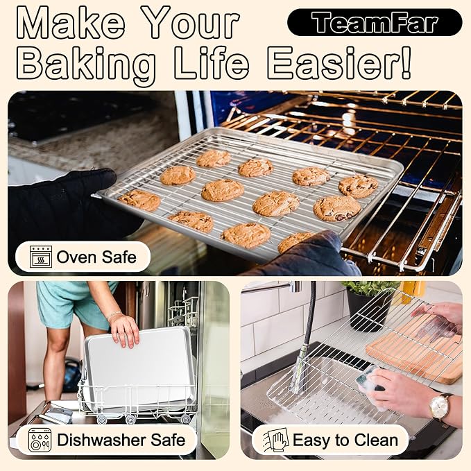 TeamFar Baking Sheet with Rack Set, 19.6/16/12.5 Inch Stainless Steel Cookie - Image 5