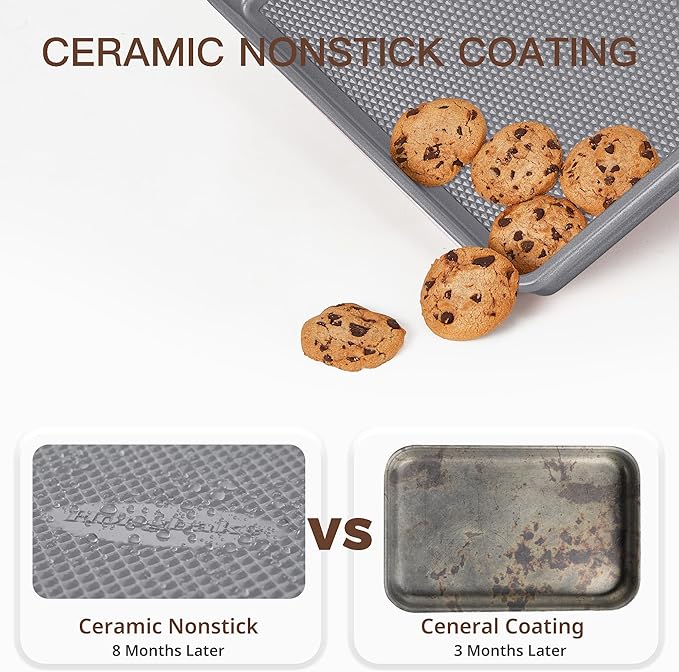 HONGBAKE 3 Pack Nonstick Ceramic Baking Sheet Pan Set - Image 2