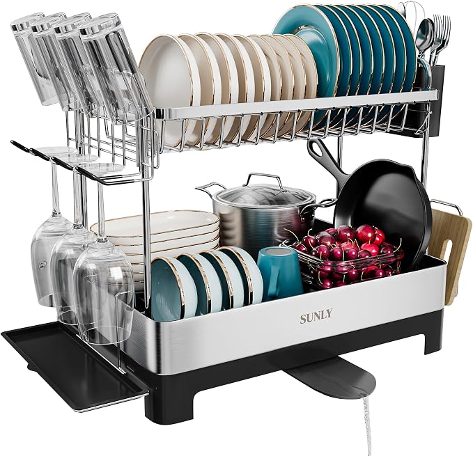 SUNLY 2 Tier Dish Drying Rack, Extra Large Dish Rack, 304 Stainless Steel by SUNLYHOME