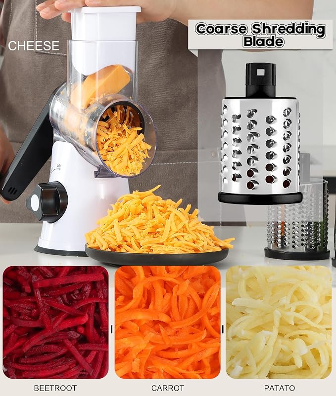 Ourokhome Rotary Cheese Grater Hand Crank, Kitchen Shredder Speed Mandolin - Image 3