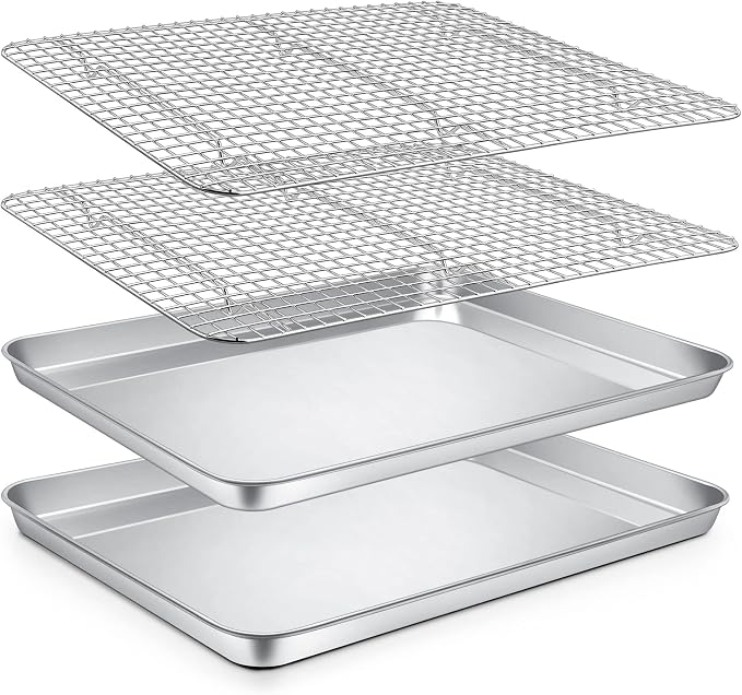 P&P CHEF 16 Inch Baking Sheet and Rack Set, Stainless Steel Cookie Sheets Oven by PPCHEF