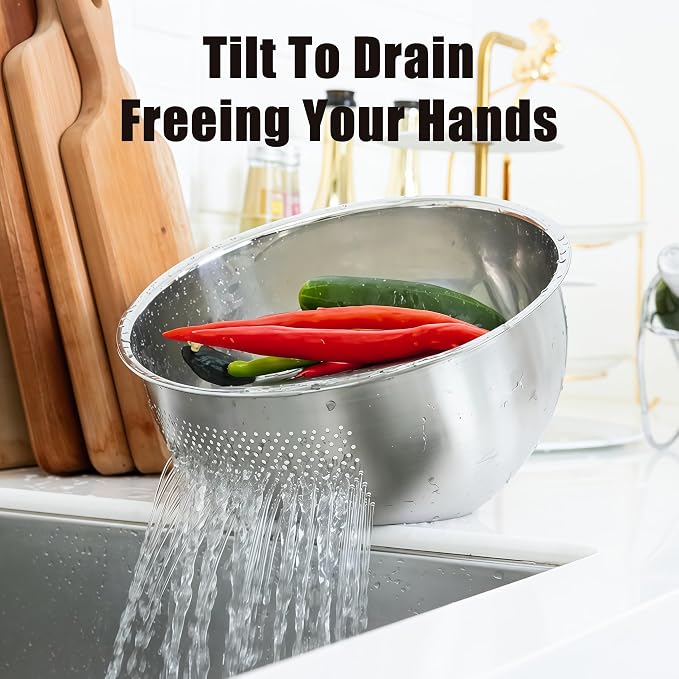 Rice Washer Strainer Bowl, Stainless Steel Quinoa Washing Bowl - Image 2