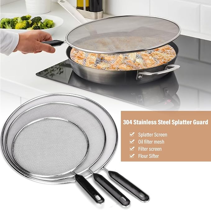 Splatter Screen for Frying Pan 13" 11.5" 9.8" Stainless Steel Fine Mesh Grease - Image 5