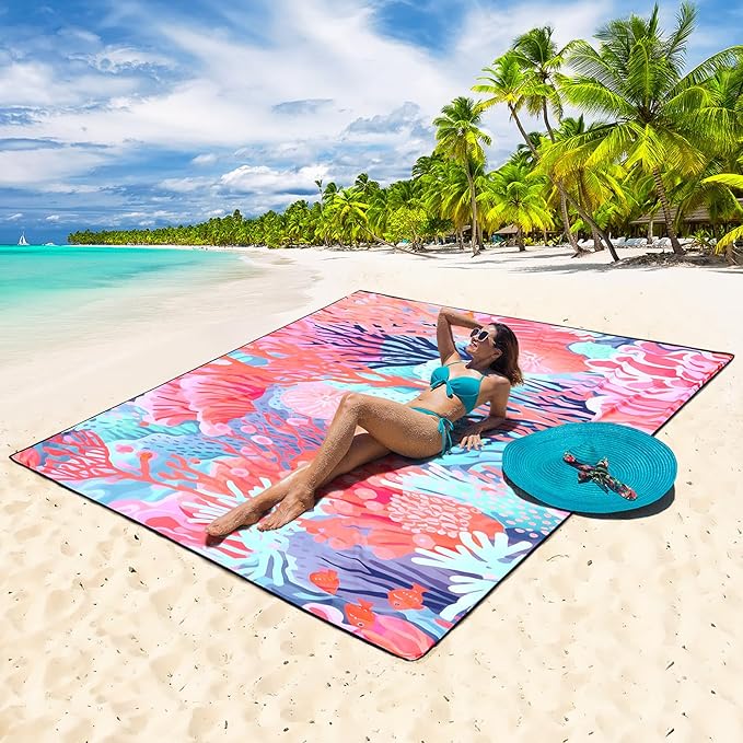 HIHOHO Beach Blanket Waterproof Sandproof Extra Large Beach Mat 79" X - Image 4