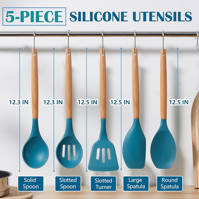 E-far Silicone Cooking Utensils Set, 5-Piece Kitchen Utensils Set - Image 2