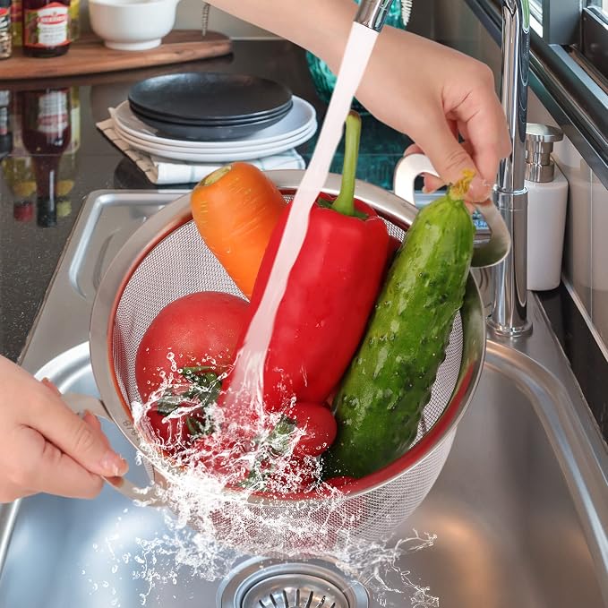 Tiawudi 2 Pack Strainers for Kitchen, 18/8 Stainless Steel Colander - Image 7