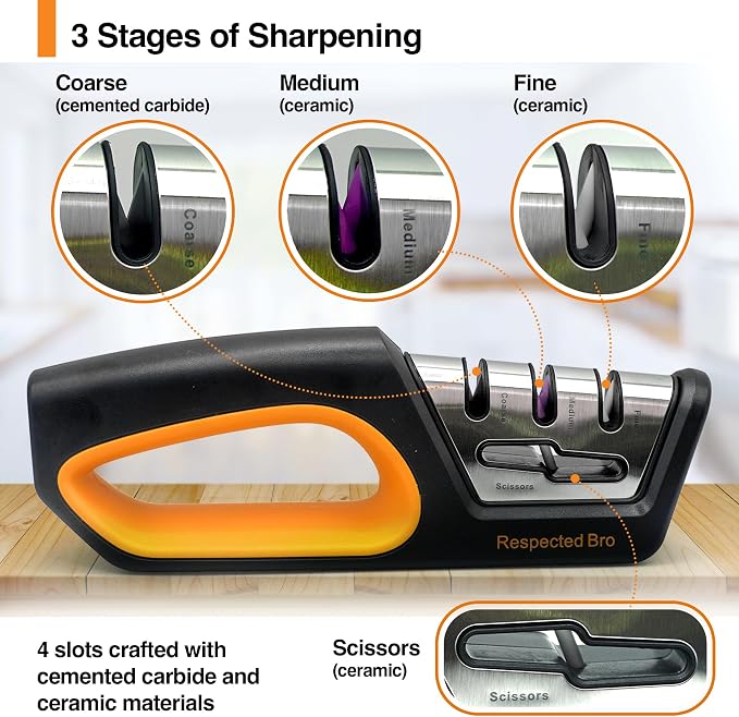RESPECTED BRO 4-in-1 Knife and Scissors Sharpener, Premium Kitchen Knife - Image 4