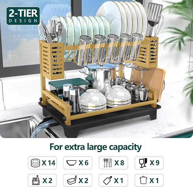 B-Land Dish Drying Rack, 2 Tier Dish Racks - Image 2