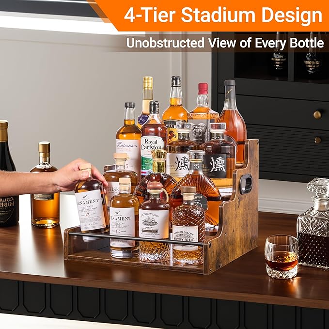 YQBRAO 2 Pack 4-Tier Liquor Bottle Display Shelf, 16-Inch Wooden Bar Shelves - Image 2