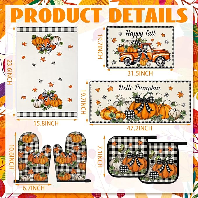 Fanfanwin 10 Pcs Thanksgiving Kitchen Decor Set Kitchen Towels Pot Holders Oven - Image 3