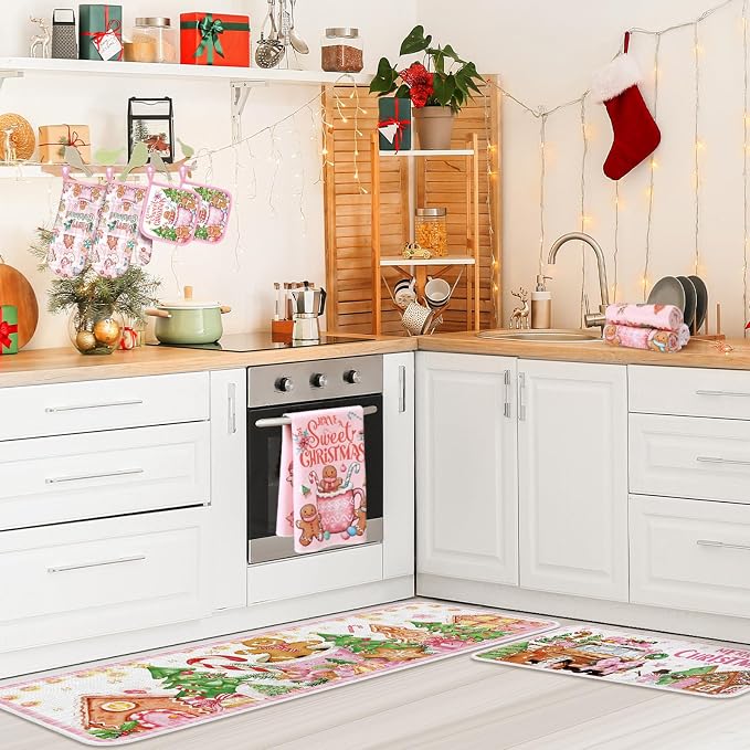 Fanfanwin 10 Pcs Winter Oven Mitts Pot Holders Kitchen Rug and Towel Set - Image 2
