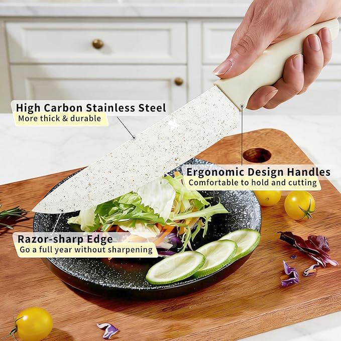 XANAPON Knife Set, Dishwasher Safe Kitchen Knife Set, CreamWhite Ergonomic - Image 3