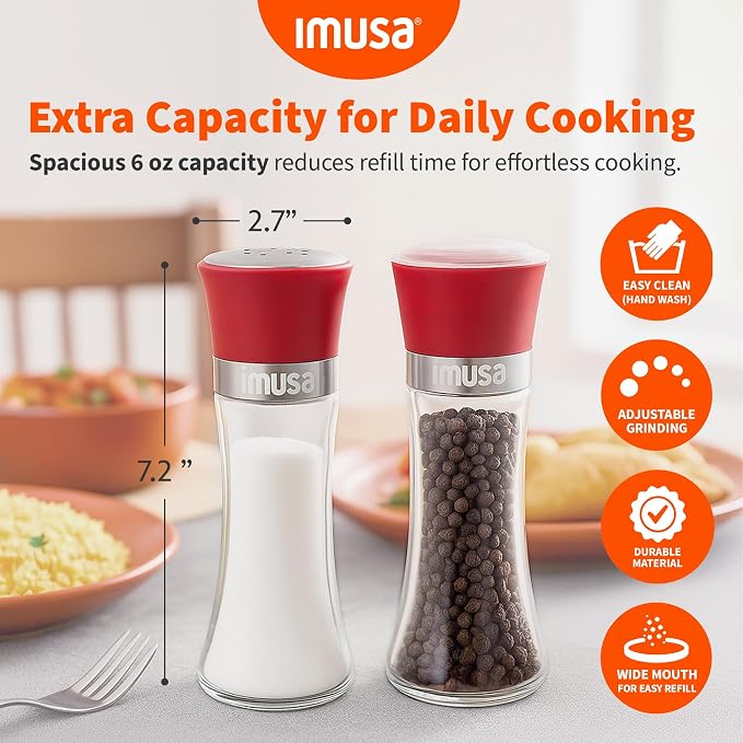 IMUSA Salt Shaker and Pepper Grinder Set – 2 Pack Glass Salt Shaker and Pepper - Image 6