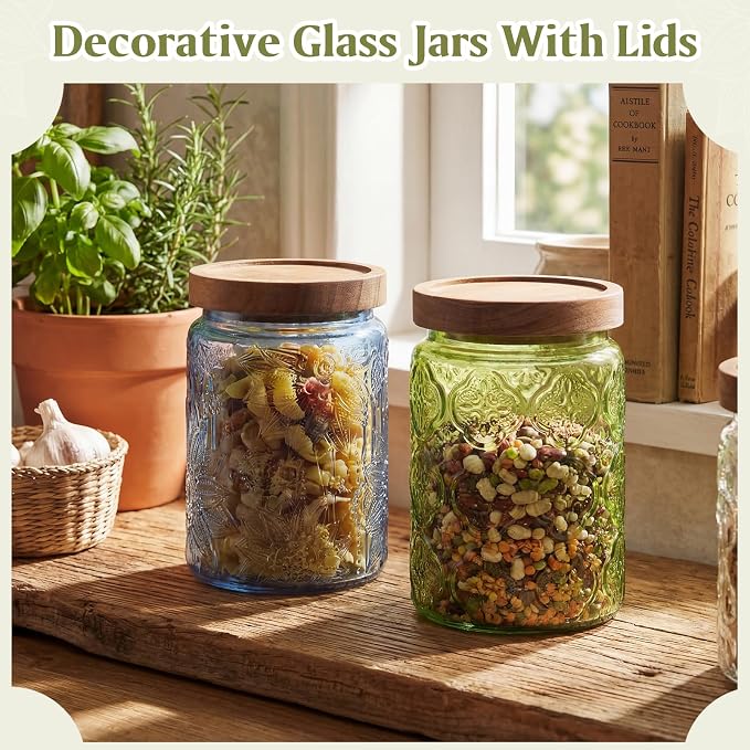 Willinglong 2 Pack 23.7oz Colored Vintage Glass Storage Jars - Image 5