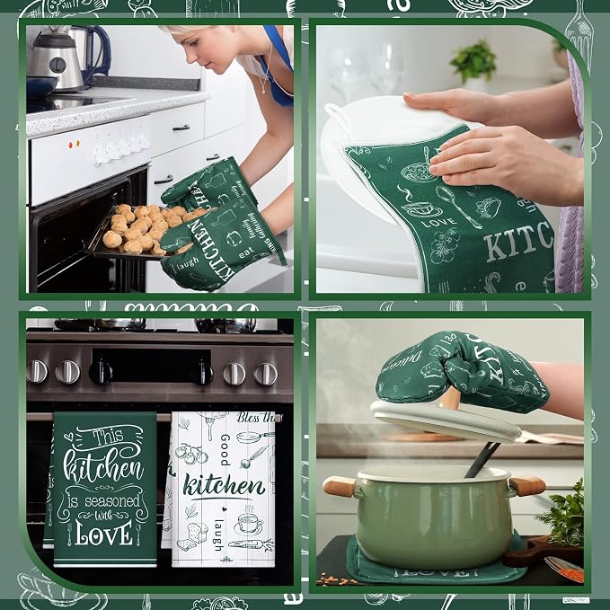 12 Pcs Farmhouse Kitchen Decor and Accessories Sets 4 Green Kitchen Towels 4 - Image 4