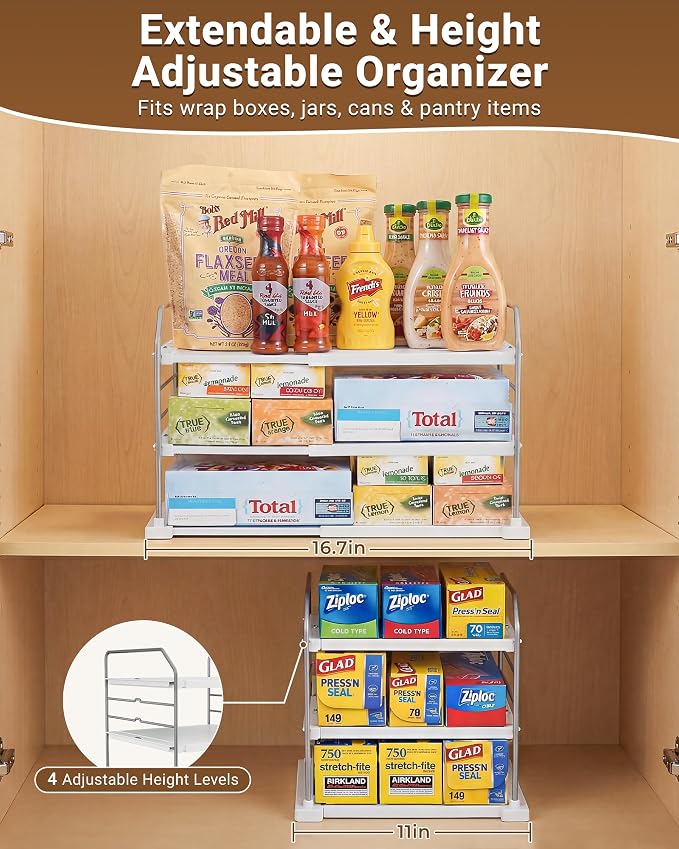 EVERIE Extendable 3-Tier Kitchen Cabinet & Pantry Organizer - Image 3