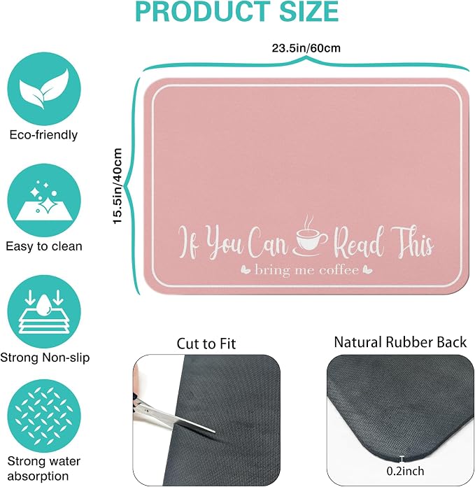 Coffee Bar Mat for Countertops 23inx15in, Absorbent Hide Stain Anti-Slip Cafe - Image 5