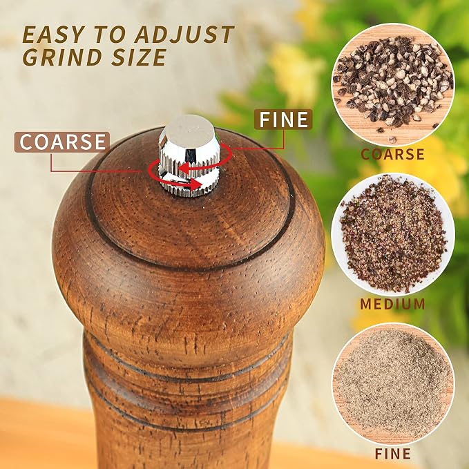 Haomacro Pepper Grinder, Wood Salt and Pepper Mills Set, Classic Manual Spice - Image 6