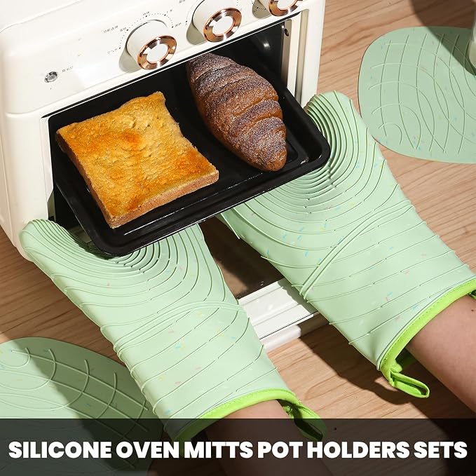 4 Pieces Oven Mitts and Pot Holders of Macaron Color Thickened Non-Slip - Image 6