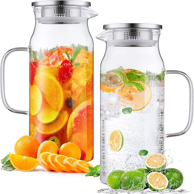 Bivvclaz 2 Pack 2 Liter 68 oz 2.1 Qt Glass Pitcher by Bivvclaz