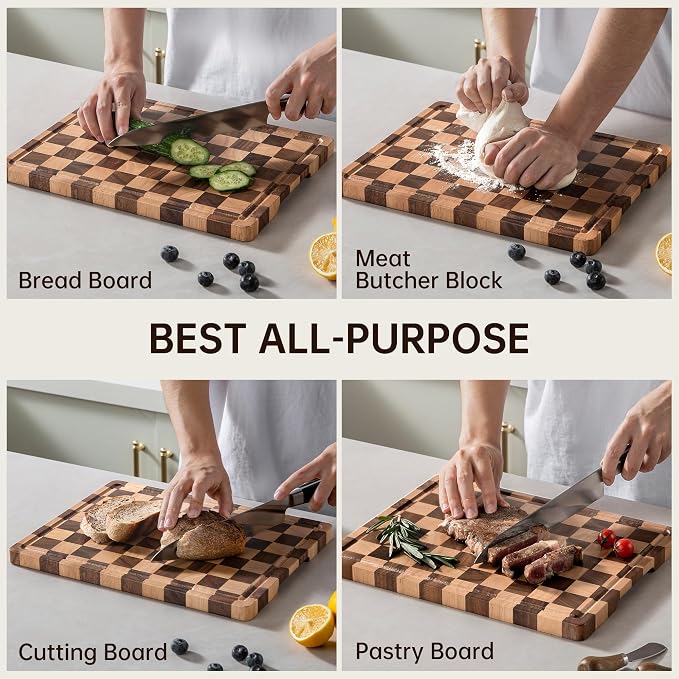 Checkerboard Cutting Boards for Kitchen, Acacia Wooden Cutting Board, End Grain - Image 7