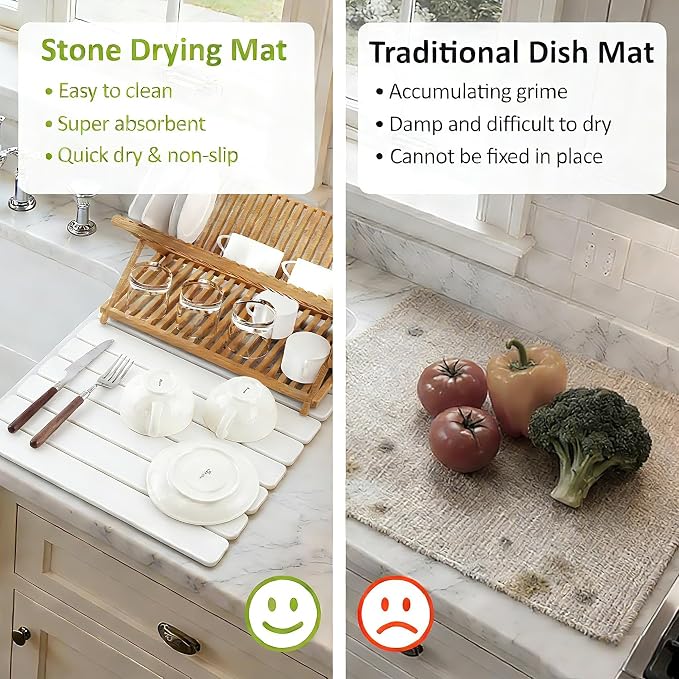 Large Stone Dish Drying Mat for Kitchen Counter, Collapsible Quick Dry - Image 6