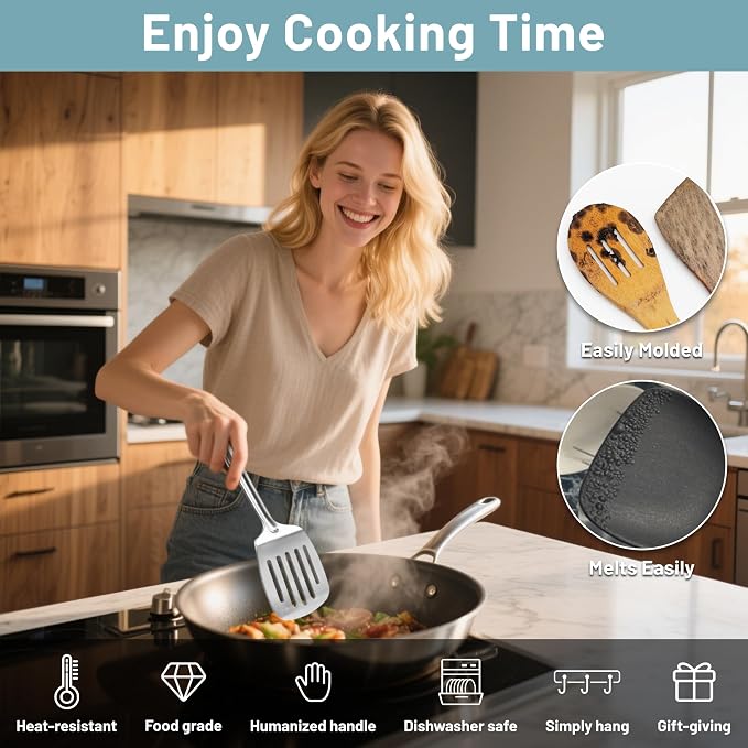 Pleafind Stainless Steel Cooking Utensils Set, Nonstick Kitchen Tools Set - Image 7