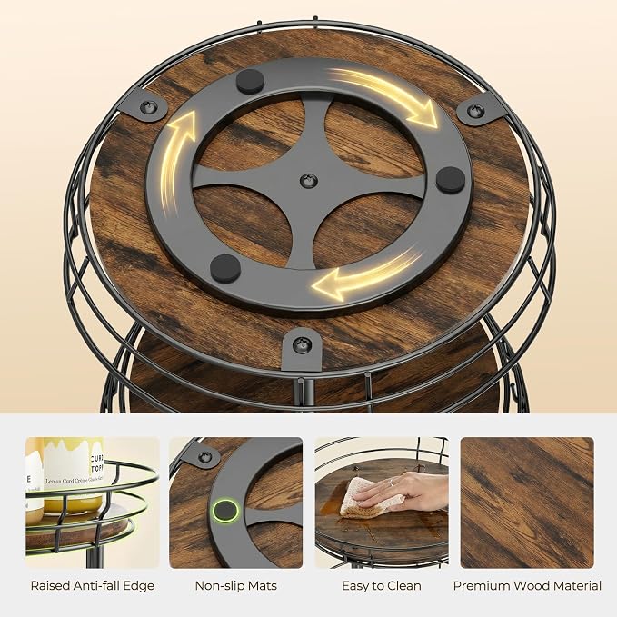 LAMU 12'' Lazy Susan Turntable Organizer, 3 Tier Round Rotating Spice Rack - Image 5