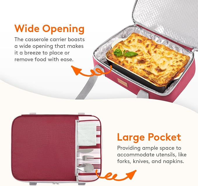 Lifewit Insulated Double Decker Casserole Carrier, Expandable Lasagna Lugger - Image 7