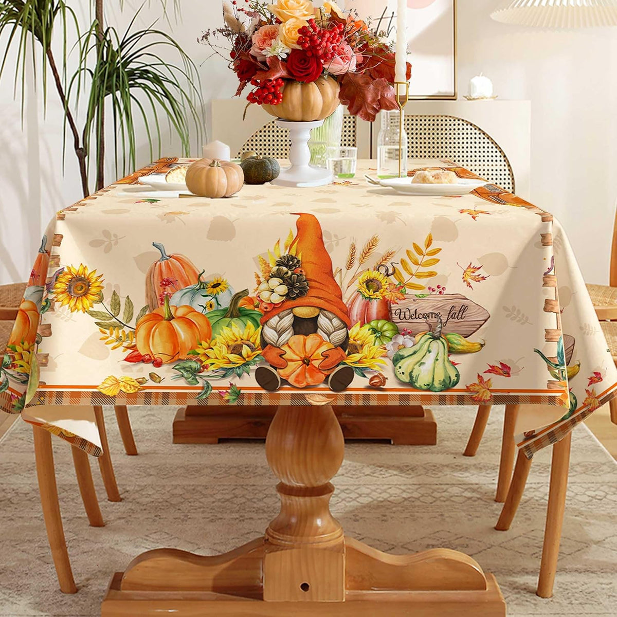 Fall Tablecloth Rectangle 50 x 70 Inches, Thanksgiving Table Cloth