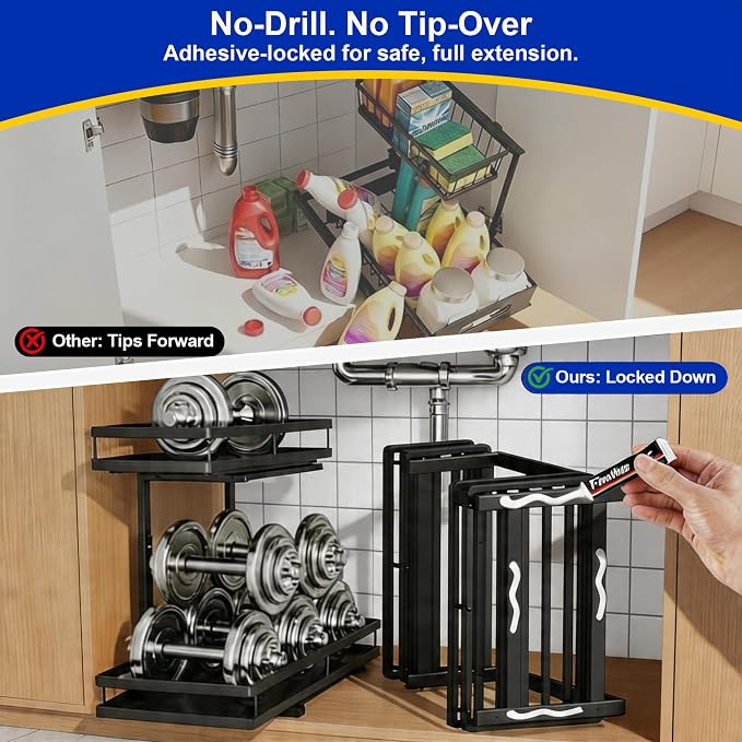 Under Sink Organizer, Dual-Rail Ball-Bearing, Under Kitchen Sink Organizer - Image 9
