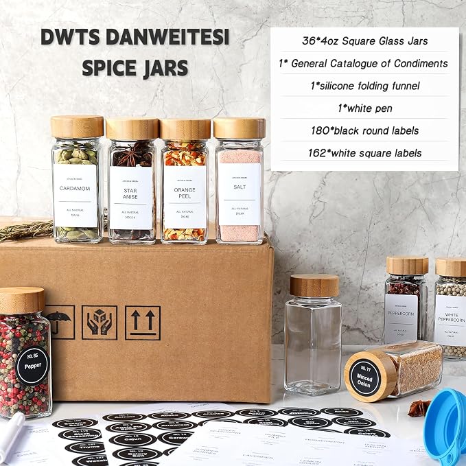 DWTS DANWEITESI 36 Pcs Glass Spice Jars - 4oz - Image 4