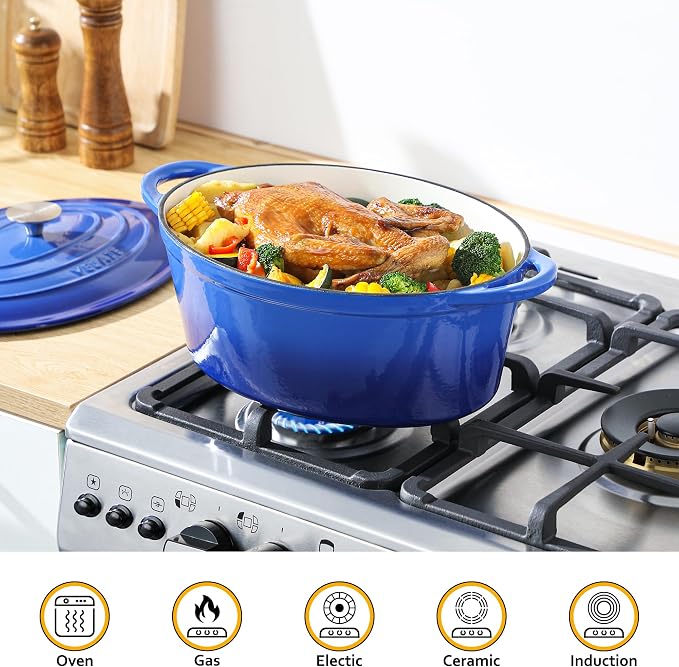 Velaze 7.5 QT Enameled Oval Dutch Oven Pot - Image 6