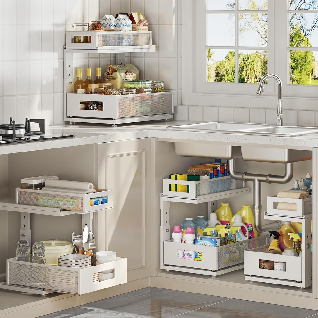 2 Pack Under Sink Organizer With Next-Gen Ball-Bearing Slides,2-Tier
