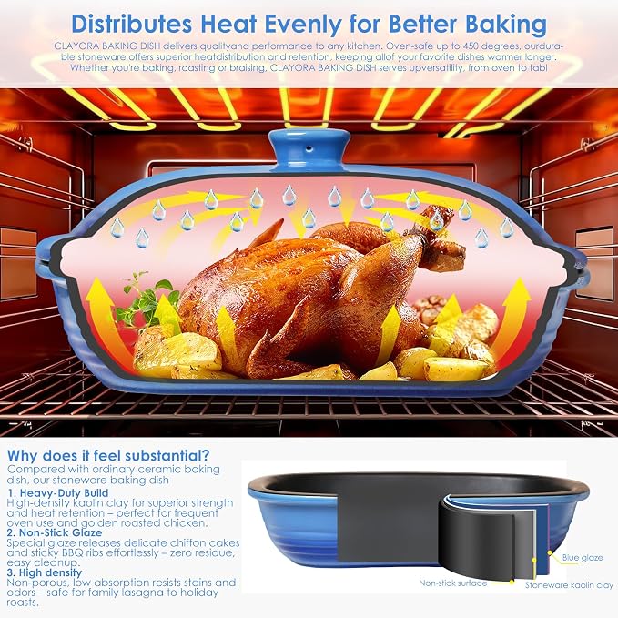 Ceramic Casserole Dish with Lid – 9x13 Stoneware Baking Dish with Lid - Image 2