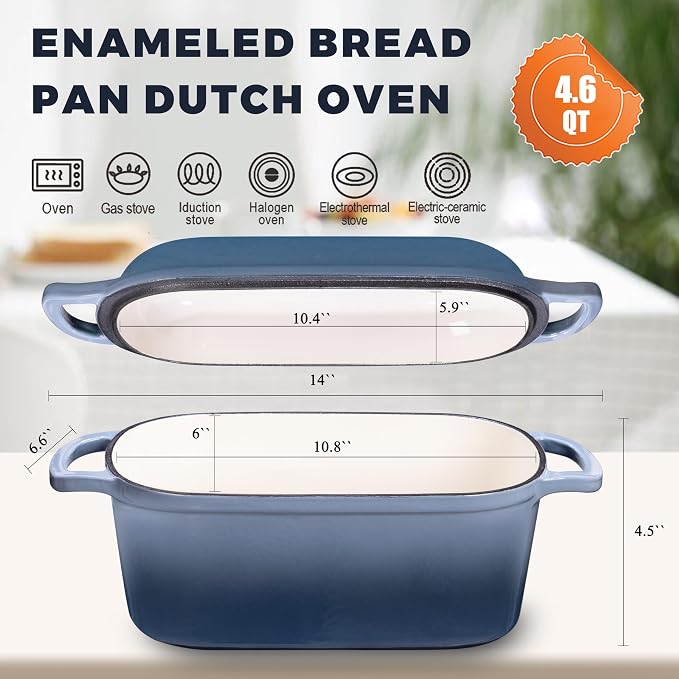 4.6 Quart Dutch Oven for Sourdough Bread Baking, Combo Oval Enameled Cast Iron - Image 2