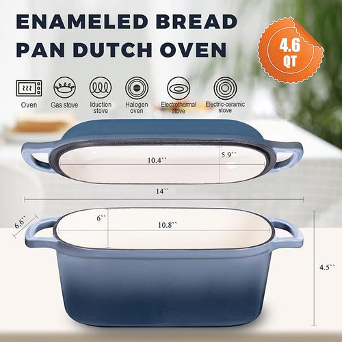 4.6 Quart Dutch Oven for Sourdough Bread Baking, Combo Oval Enameled Cast Iron - Image 2