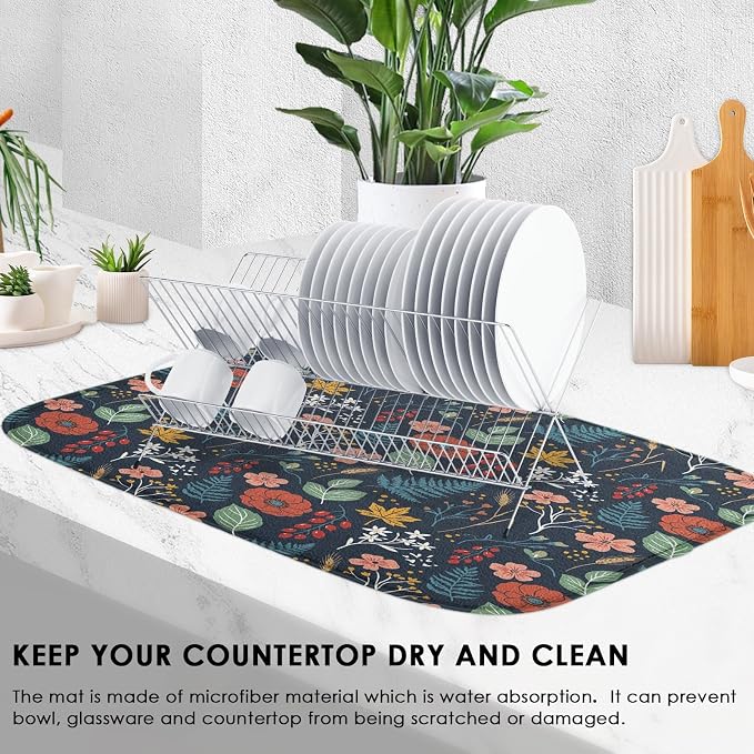 Sanwarm Absorbent Dish Drying Mat, All Lace Colorful Flowers Ornaments - Image 4