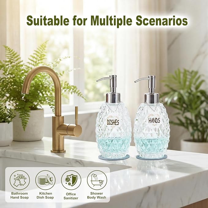 MALACHI Soap Dispenser Set, Crystal-Textured Diamond Glass - Image 5