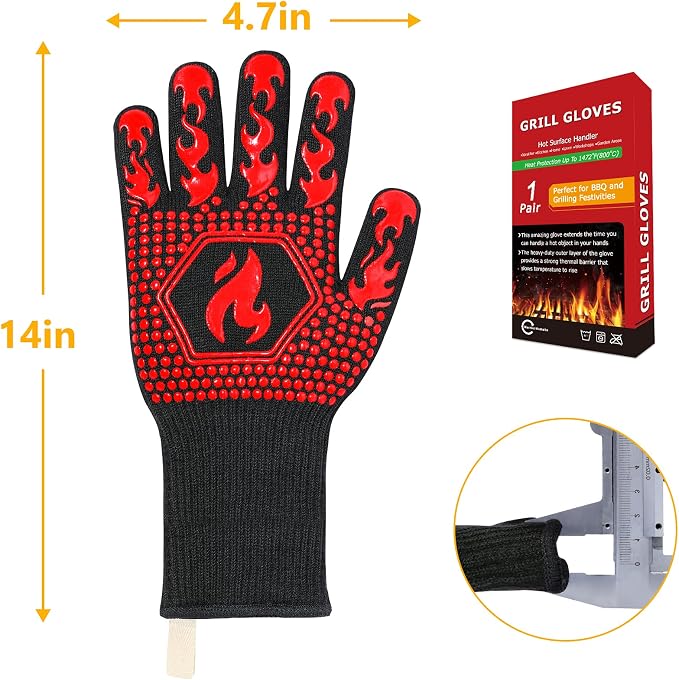 QUWIN BBQ Gloves, Oven Gloves 1472℉ Extreme Heat Resistant, Grilling Gloves - Image 7