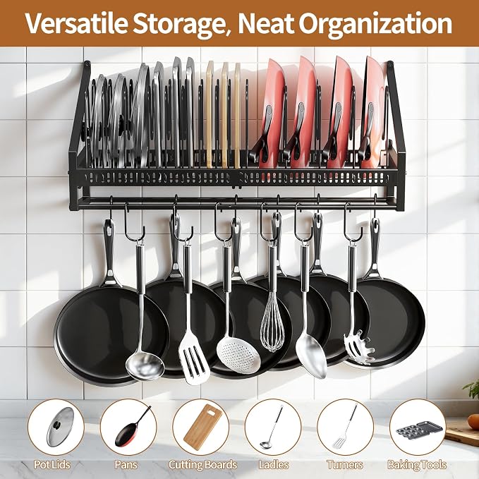 Housolution Pan Rack Wall Mounted, 24.8" Vertical Lid Organizer - Image 3
