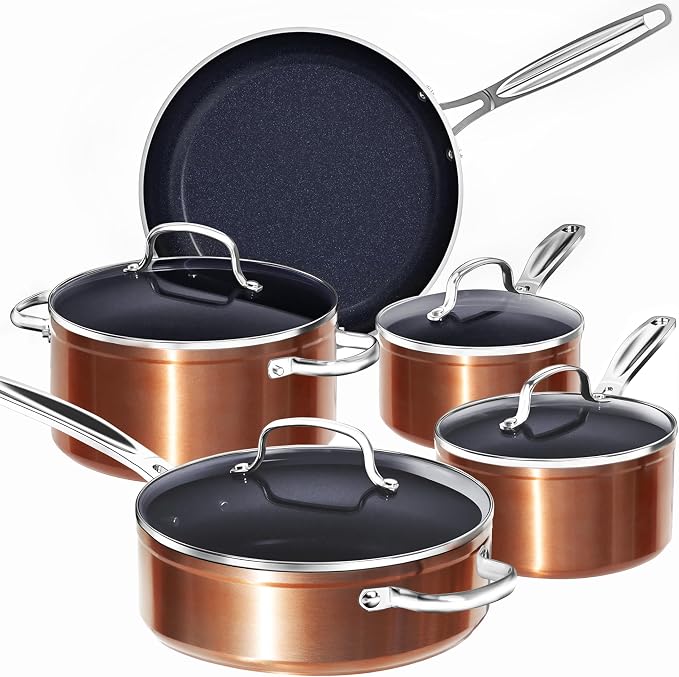 Nuwave 9pc Cookware Set Healthy Duralon Blue Ceramic Nonstick Coated, Diamond by NuWave