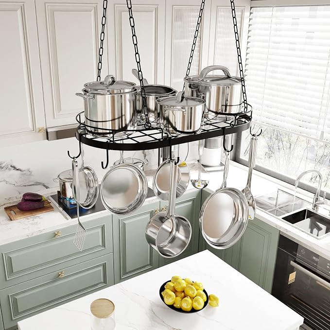 24.4” Metal Pot Rack Hanging, Oval Pan Rack Hanging - Image 2