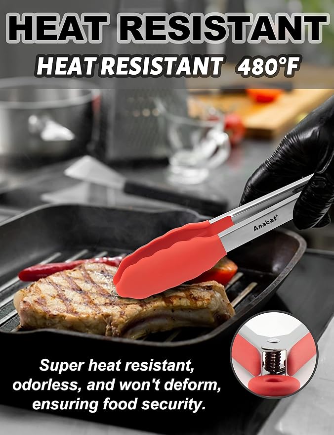 Anaeat Non-Stick Silicone Locking Tong Set of 3 - Image 4