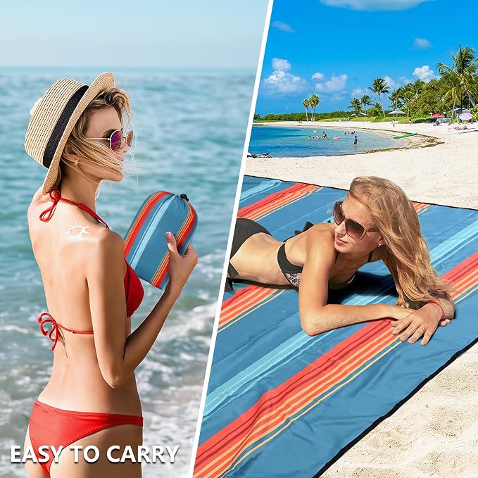WIWIGO Beach Blanket Waterproof Sandproof Beach Mat 79" X 83"/10'x9'for 2-8 - Image 4