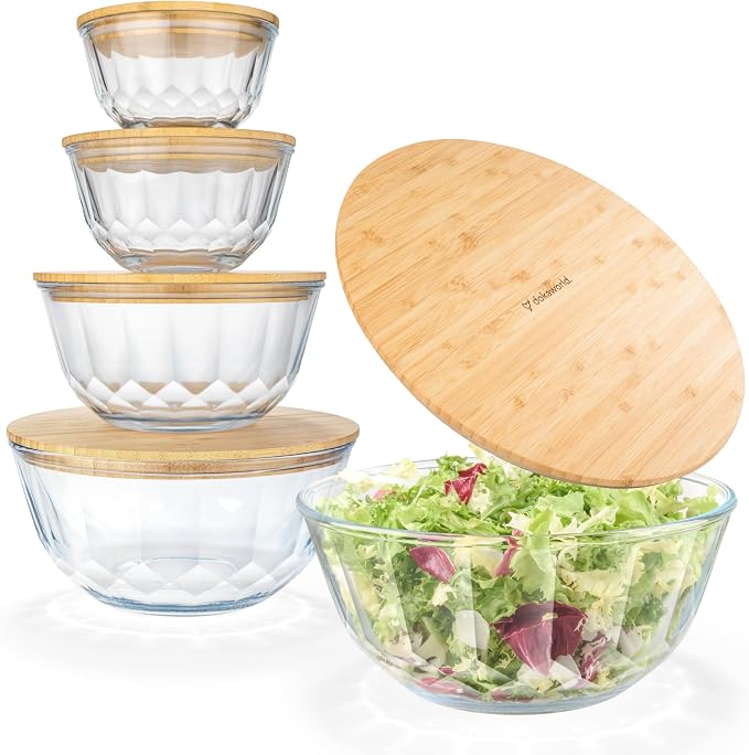 Large Stackable Set of 5 Nesting Glass Bowls - Image 9
