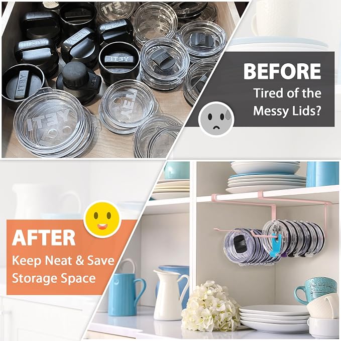 2 Pack Tumbler Lid Organizer, Horizontal Tumbler Lid Storage Hook Up to 20 Lids - Image 6